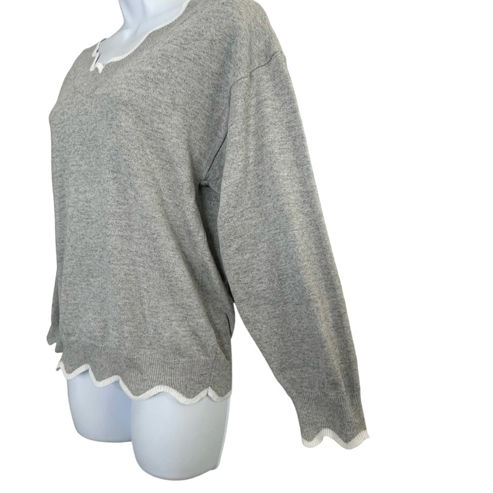 Knitted Wool Gray White Scalloped Neckline Pullover Sweater Misslook Medium - Picture 3 of 14